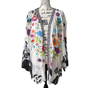 John Mark Womens Caftan Embroidered Kimono Cardigan Floral Leaf Womens 2X NEW